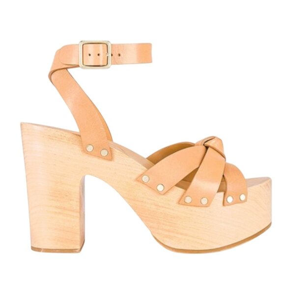 Loeffler Randall Abbie Knot Clog Sandals Womens 9 Tan Leather Platform Studded - Picture 13 of 14